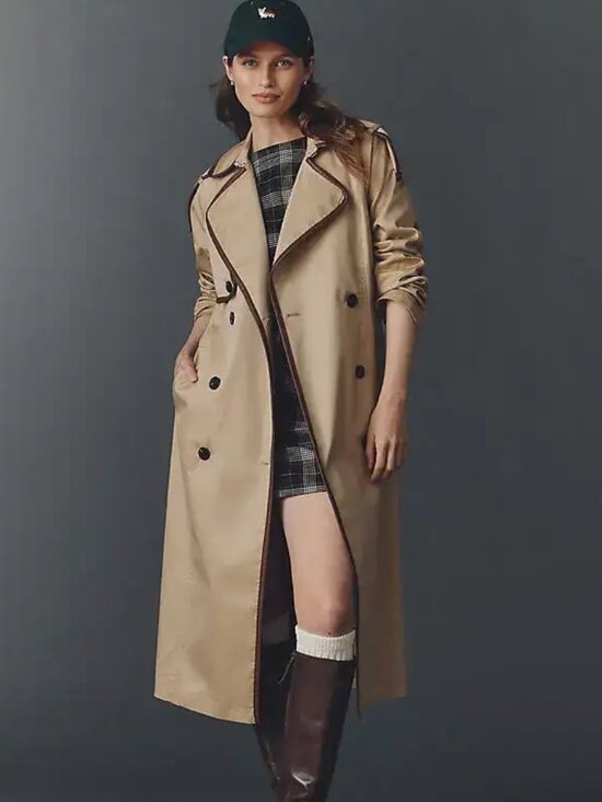 Avec Les Filles Jackets & Blazers - Avec Les Filles Beige Double-Breasted Trench Coat - Like New